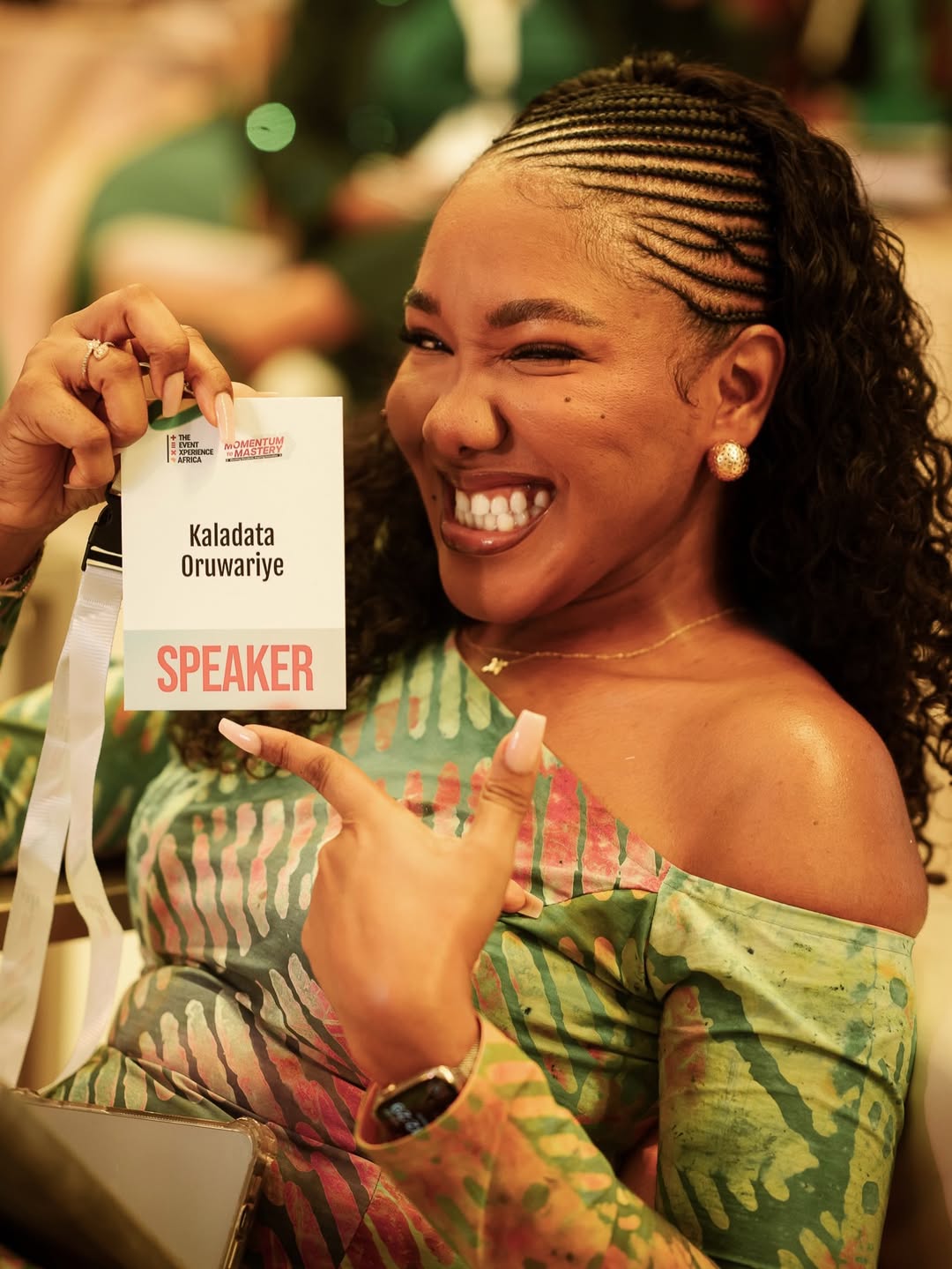 Kaladata with her speaker badge